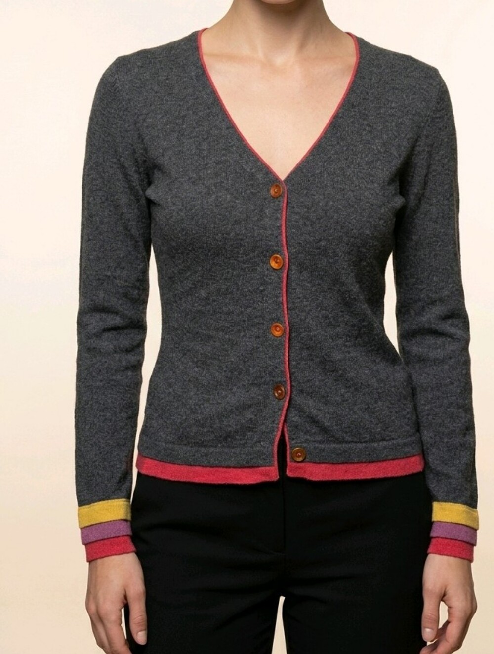 Boden Gray Cotton/Cashmere/Angora Blend Color Block Cardigan Small